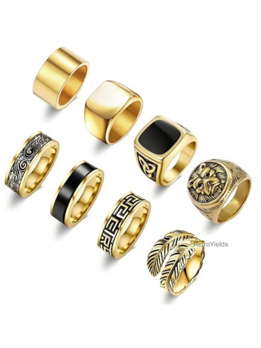 Stainless Steel Vintage Signet Rings Set Men Celtic Band Thumb Ring